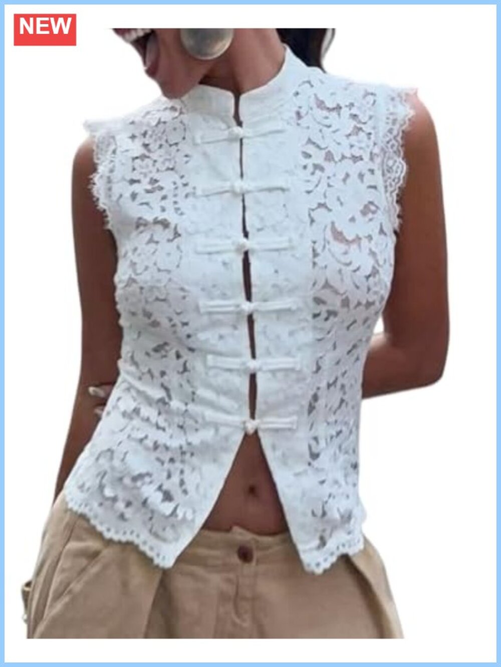 Sheer Lace Mock Neck Tank Top Sleeveless Crop Top